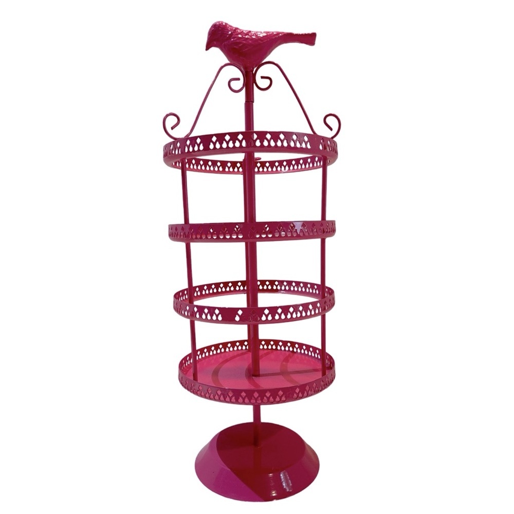 4 Tier Spinning Pink Bird Cage Styled Jewelry Organizer‎ Stand